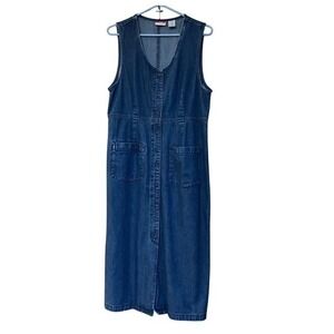 LL Bean Traveler‎ Denim Dress Maxi Sleeveless 12P Jean Modest Country Western